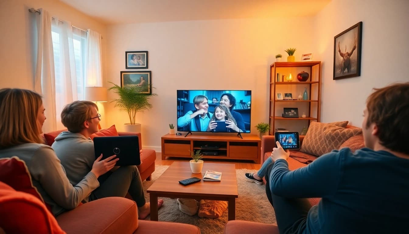 Experience streaming DezPila with family in vivid 4K quality, in a cozy living room environment.