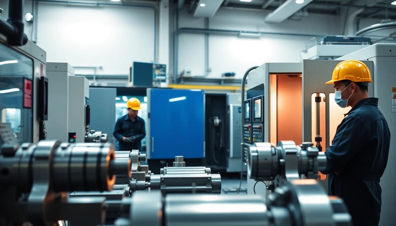 Precision machining Malaysia showcasing advanced CNC machines and skilled technicians in a modern workshop