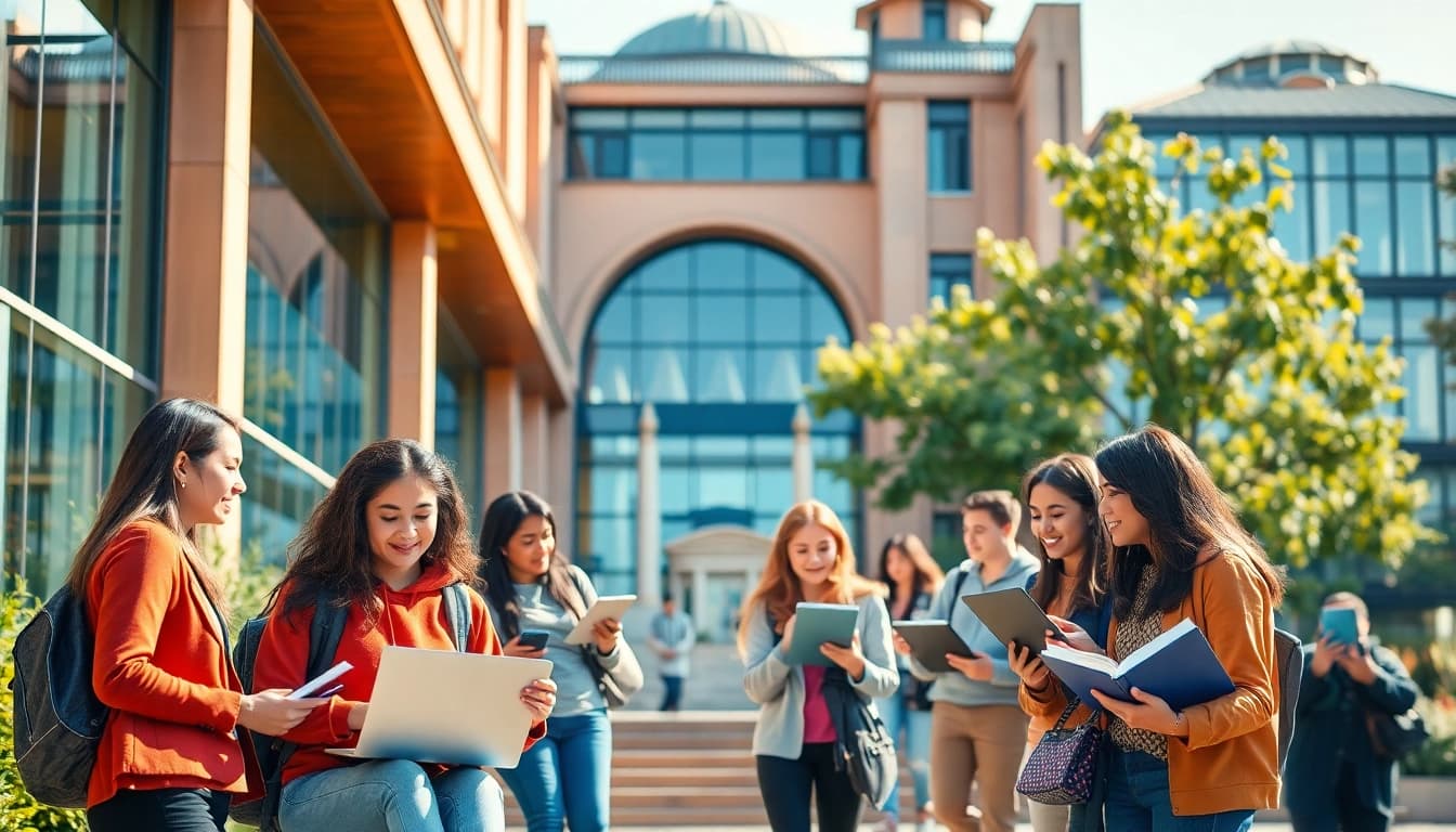 Students applying to Bahcesehir University in a vibrant campus setting in Istanbul
