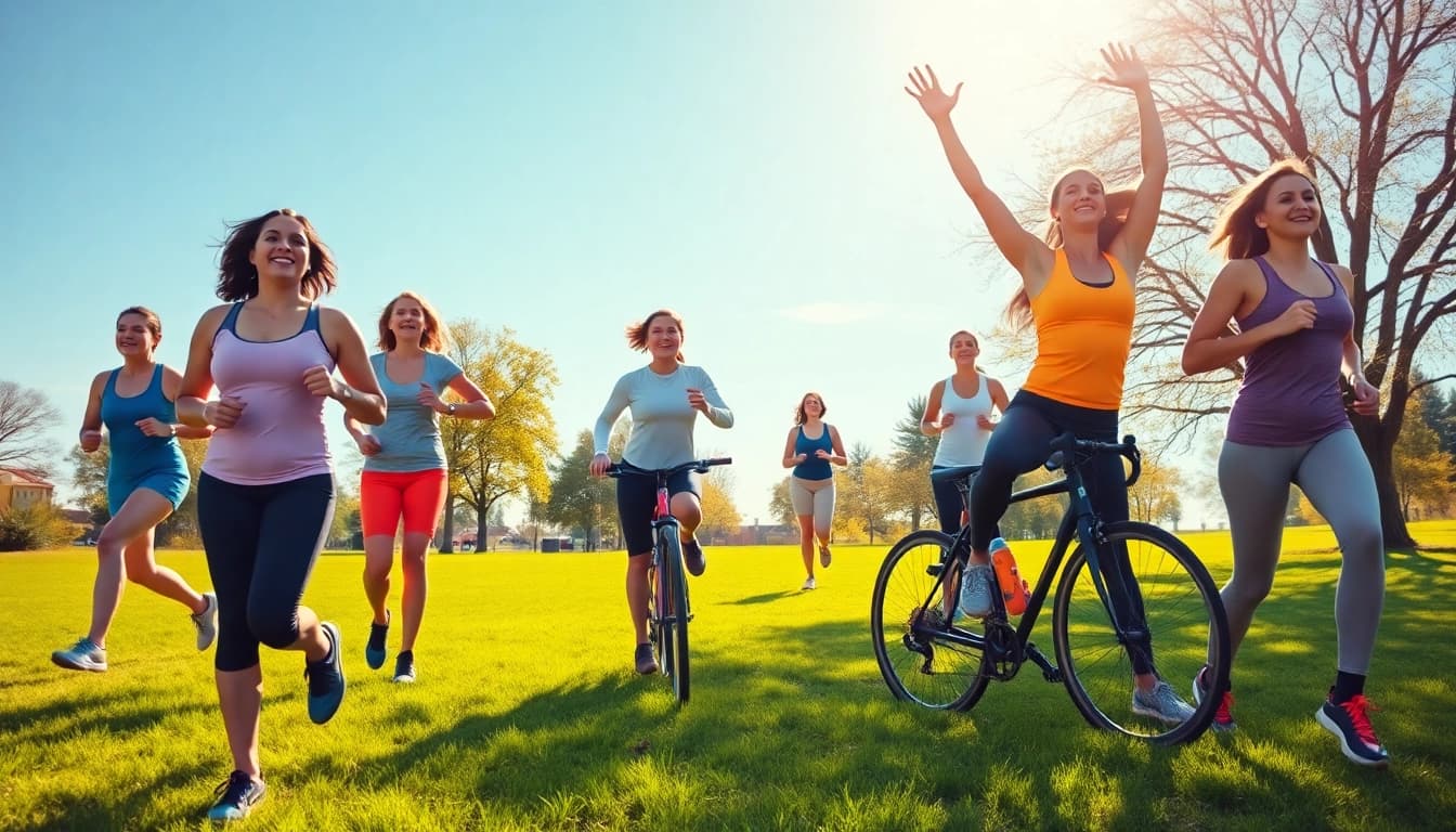 Group exercising outdoors to promote weight loss and healthy living.