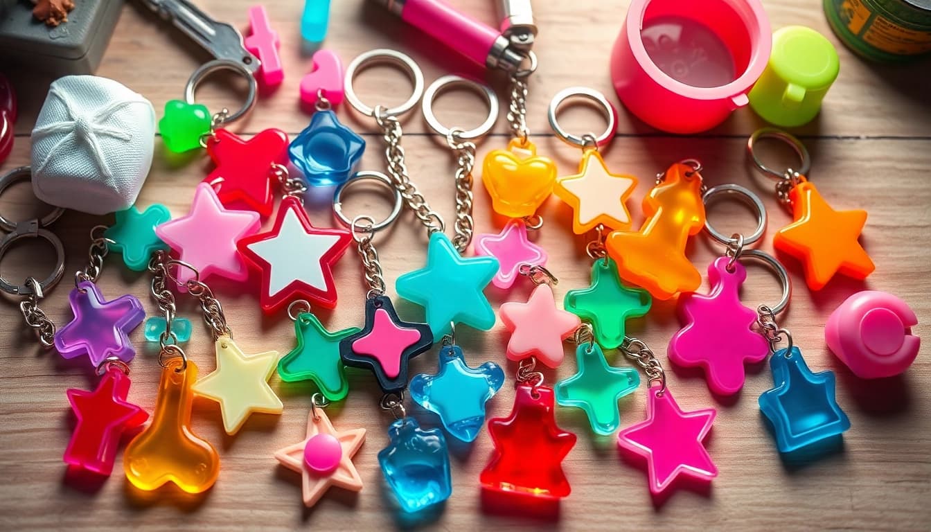 Custom acrylic keychain manufacturer showcasing a vibrant array of colorful keychains.