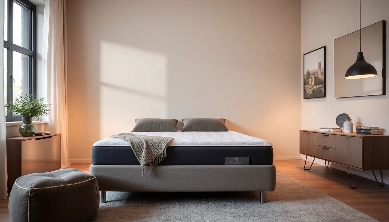Experience comfort with materassi Olimpo-Flex memory foam in a serene bedroom setting.