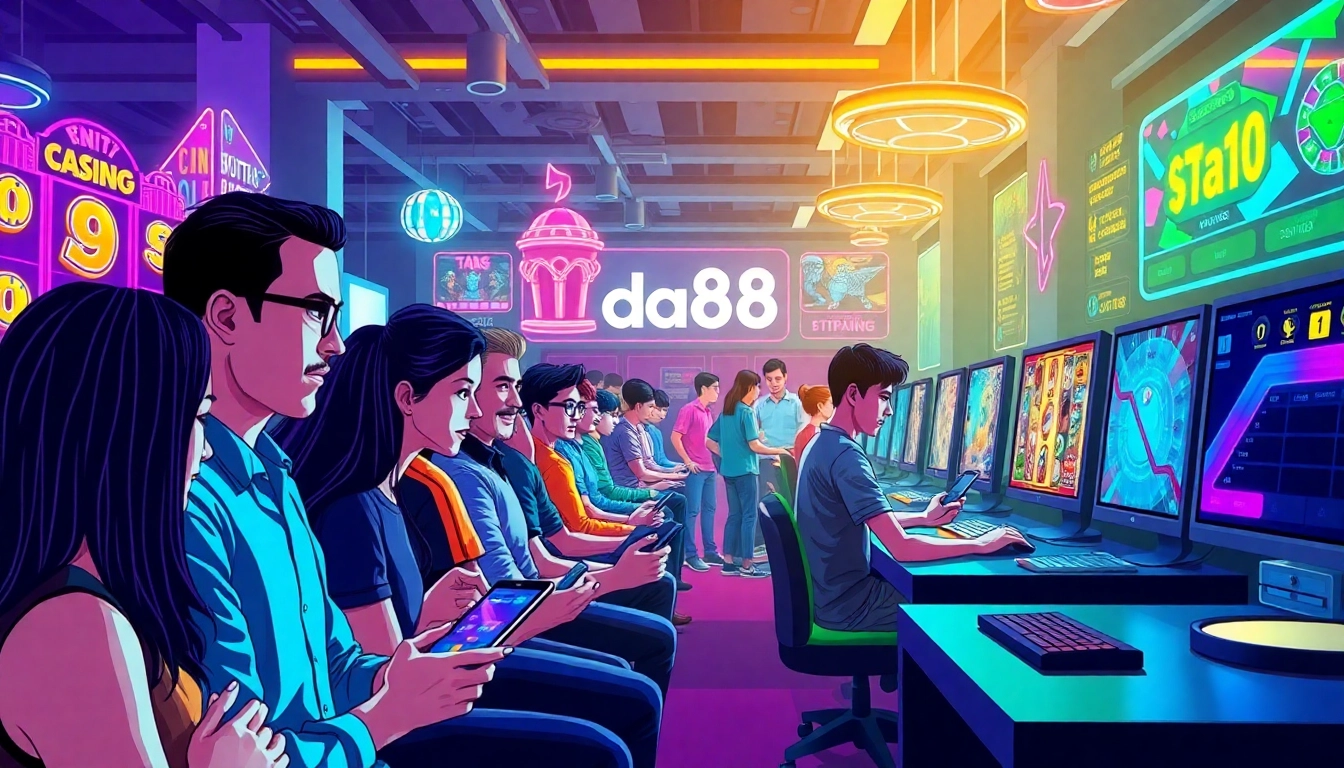 Exciting gaming experience at da88 with diverse players enjoying casino slots and sports betting.