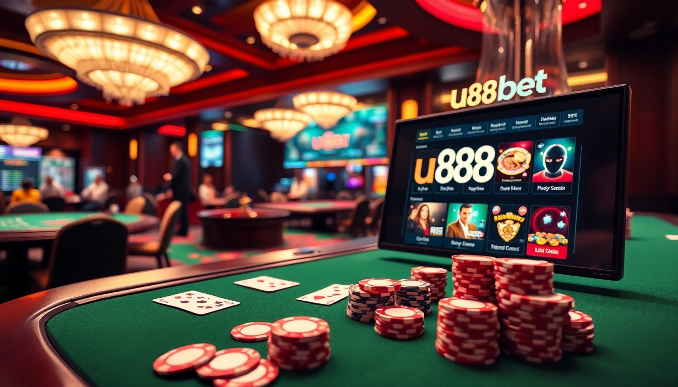 Exciting casino atmosphere featuring u888bet's immersive poker and roulette games.