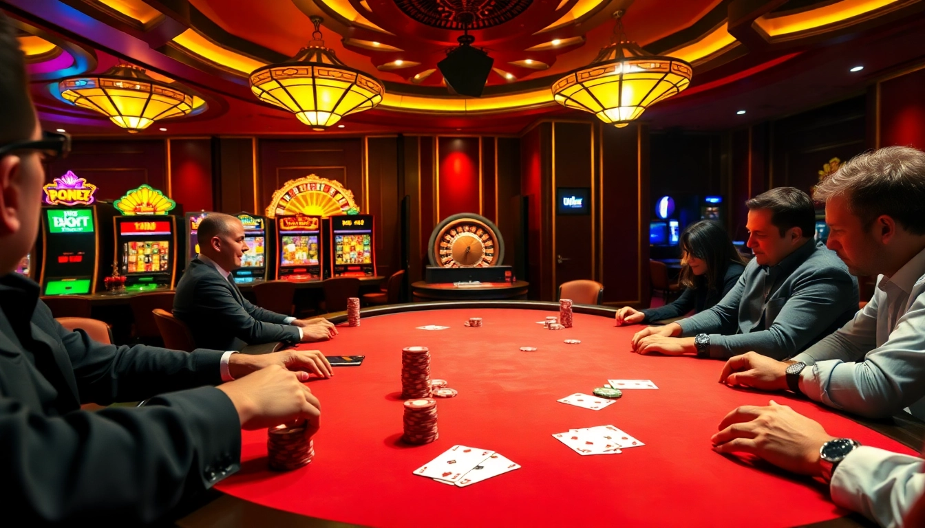 Players engaging in exciting poker with chips and cards at https://uu88joli.com/ casino table.
