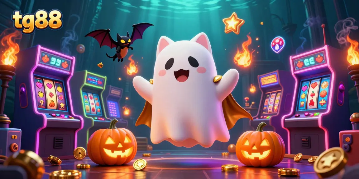 Engage with tg88's vibrant casino adventure featuring a ghost cat, slots, and dynamic game elements.