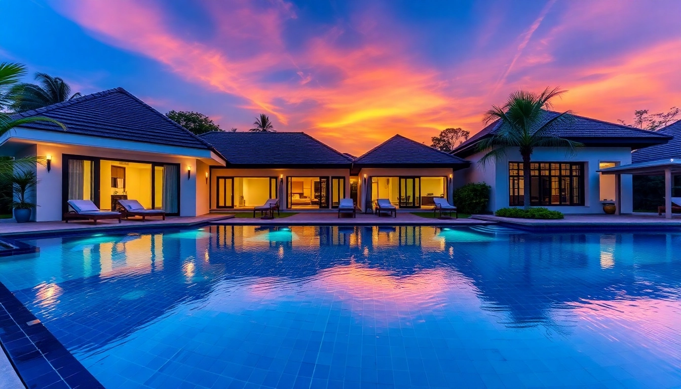 Enhance villas property management visibility with luxury villa showcasing poolside relaxation in Phuket.