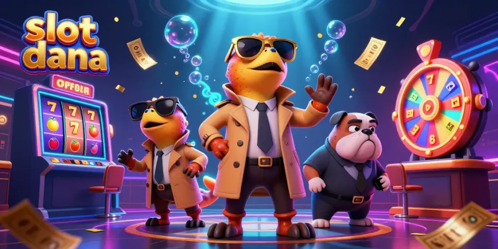 Experience thrilling gameplay at slot dana as cartoon raptors sneak into a VIP lounge.