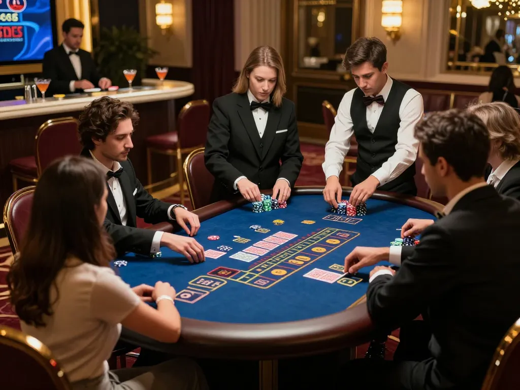 SIN88 baccarat players place high stakes bets in an elegant casino setting