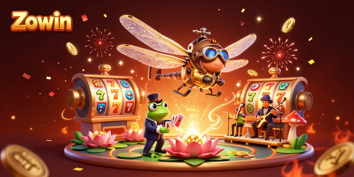 Zowin players enjoy thrilling casino games at a vibrant lily pad casino with exciting slot elements.