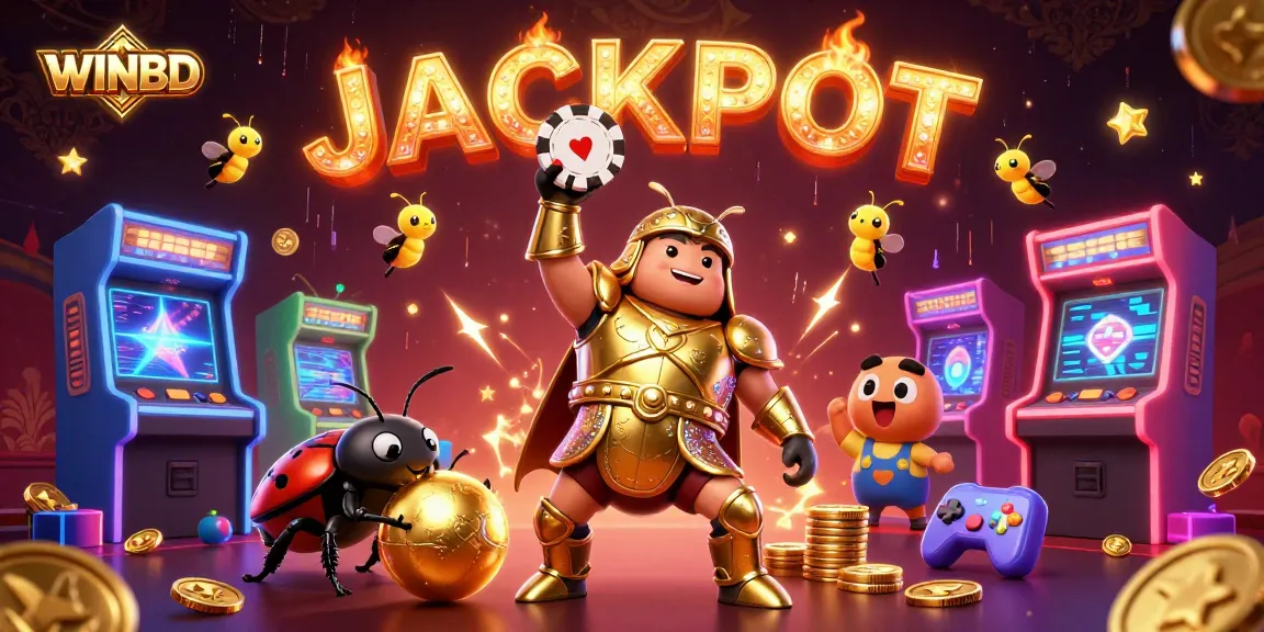 WINBD showcases a victorious beetle lifting a poker chip, symbolizing casino triumph.