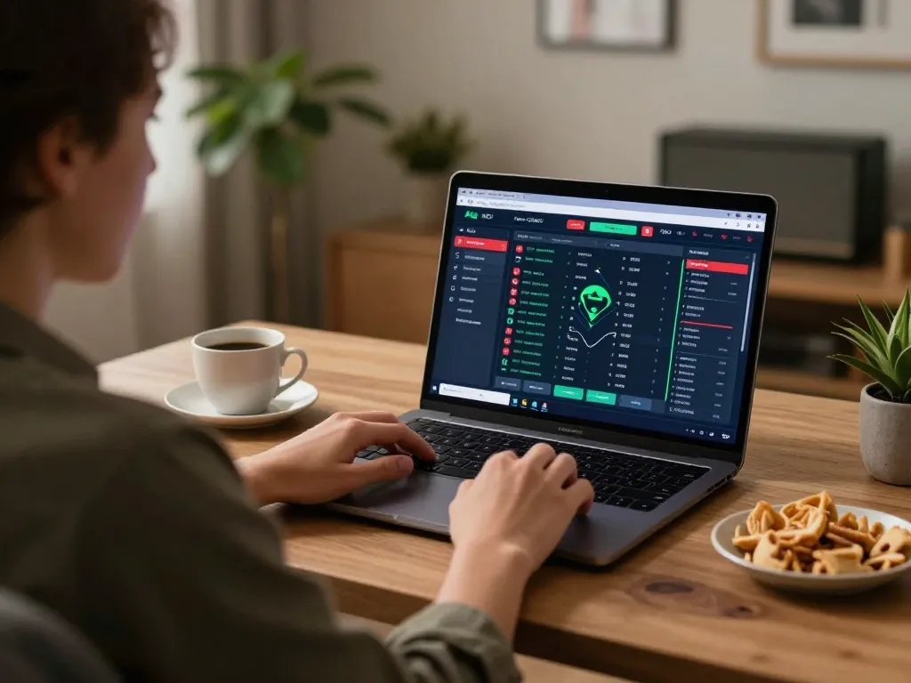 Ko Chu u online betting scene featuring a focused player analyzing game odds on a sleek laptop.