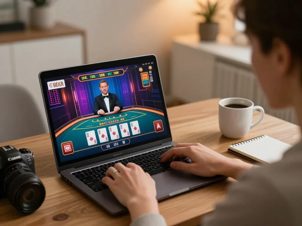 Engaged player experiencing tg88 online casino gameplay on laptop at home