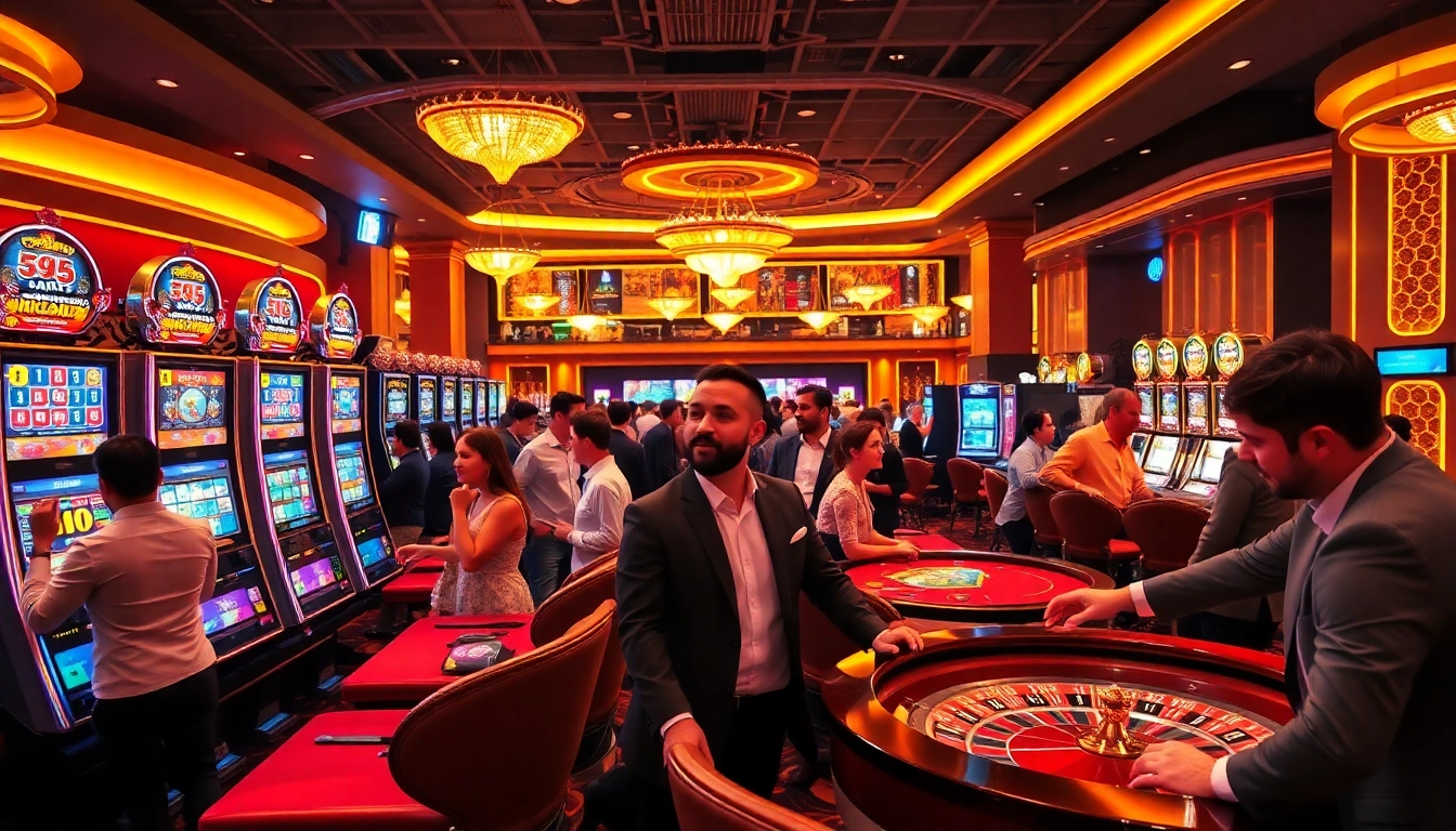 Players celebrating a big win at the win678 bet casino with vibrant machines and roulette tables.