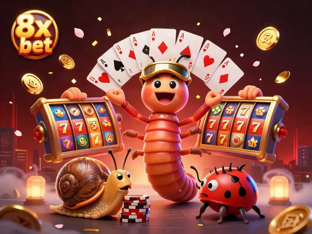 Experience the thrill of 8x bet with a vibrant casino scene featuring an animated millipede dealer and high-roller snail.