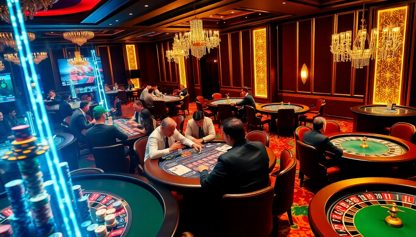 dabet tv features a thrilling poker game in a luxurious casino setting with chips and cards in action.