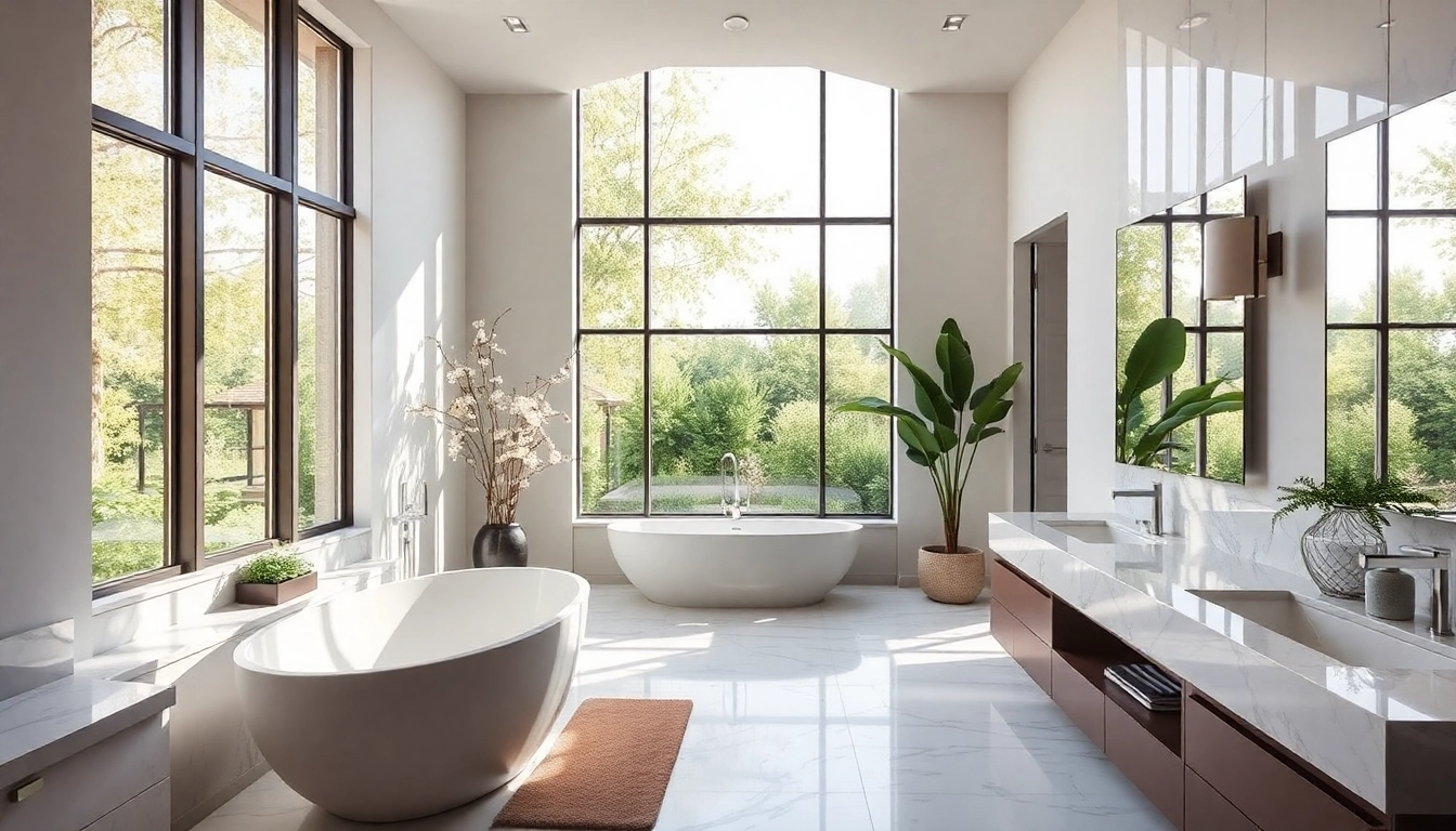 Transform your space with elegant Bathroom Remodeling featuring a soaking tub and marble accents.