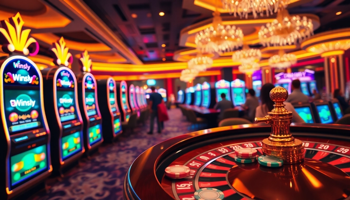 Experience the excitement of Winsly with players at a roulette table in a lively casino atmosphere.