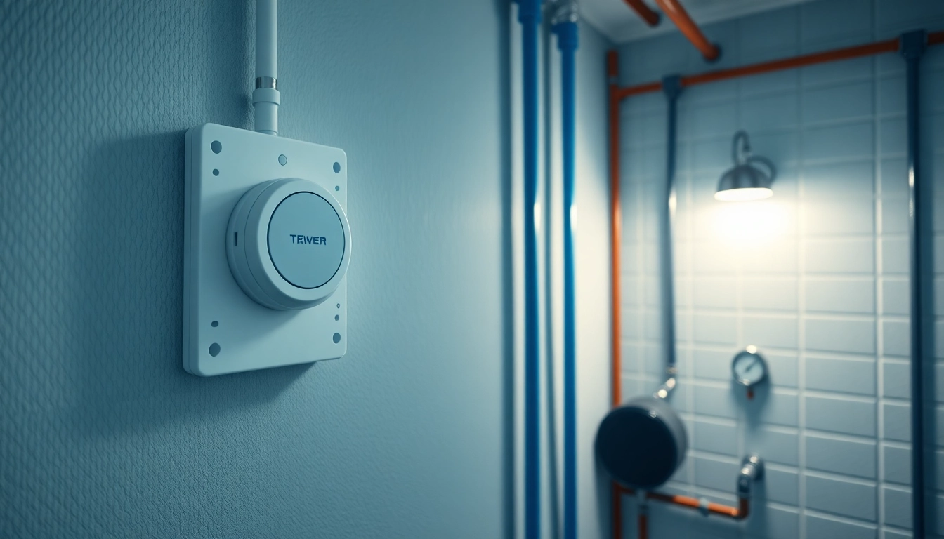 Mains Water Leak Detection system in a modern utility room with advanced technology visible.