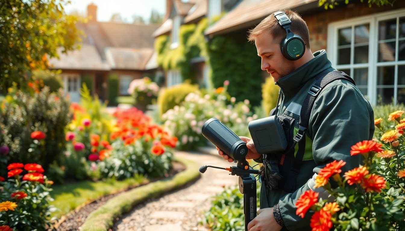Expert technician performing Leak Detection Cornwall in a picturesque garden setting.