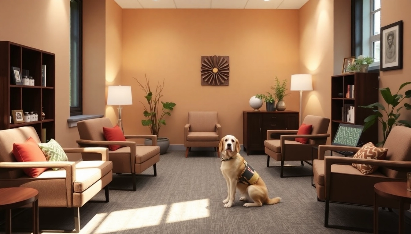 Comfortable therapy space with a clinical psychologist in Sydney and a therapy dog promoting a welcoming environment.