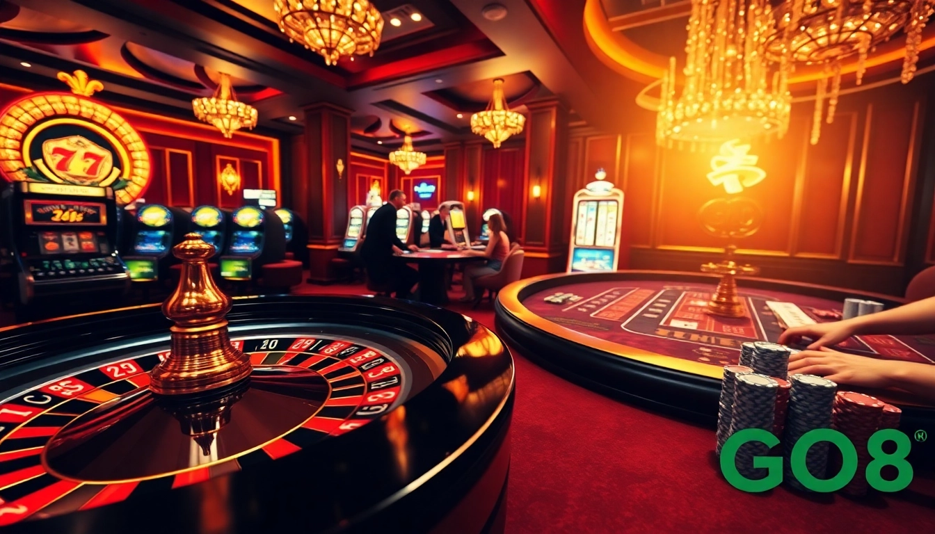 Players strategizing at a poker table in a luxurious casino environment, emphasizing the GO8 experience.