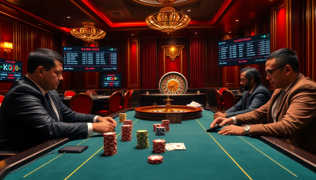 Experience thrilling gameplay at https://kjc.coffee/ featuring professional poker players at a luxury table.