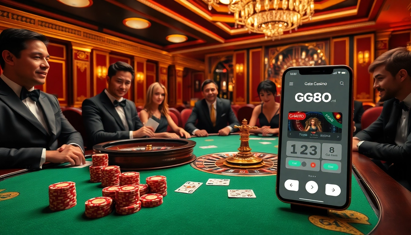 Experience high-stakes gaming with GG88 in a luxurious casino setting featuring elegant poker tables and vibrant atmosphere.