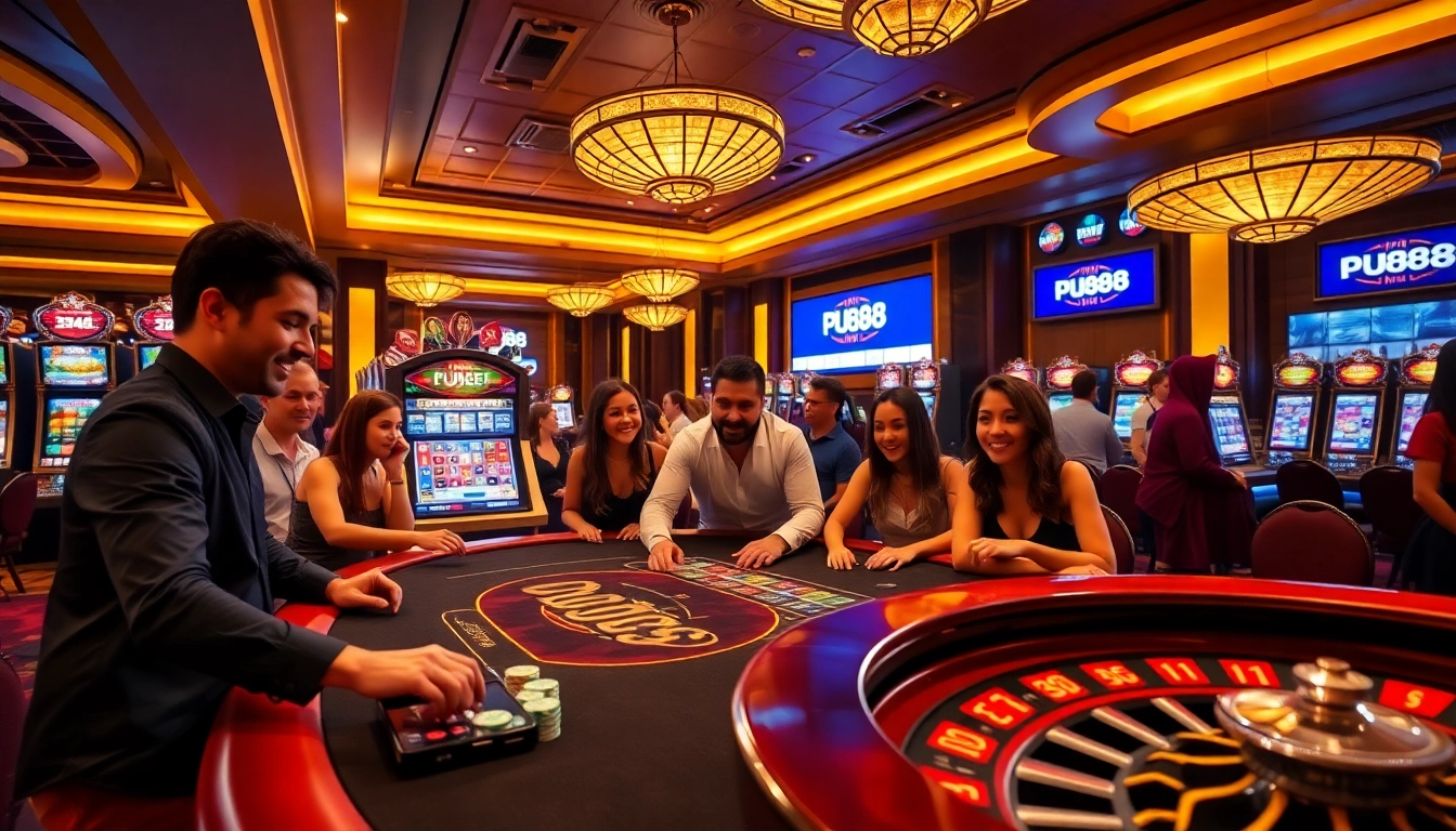 Experience the excitement of PU88 with vibrant slot machines and lively poker games at a luxurious casino.