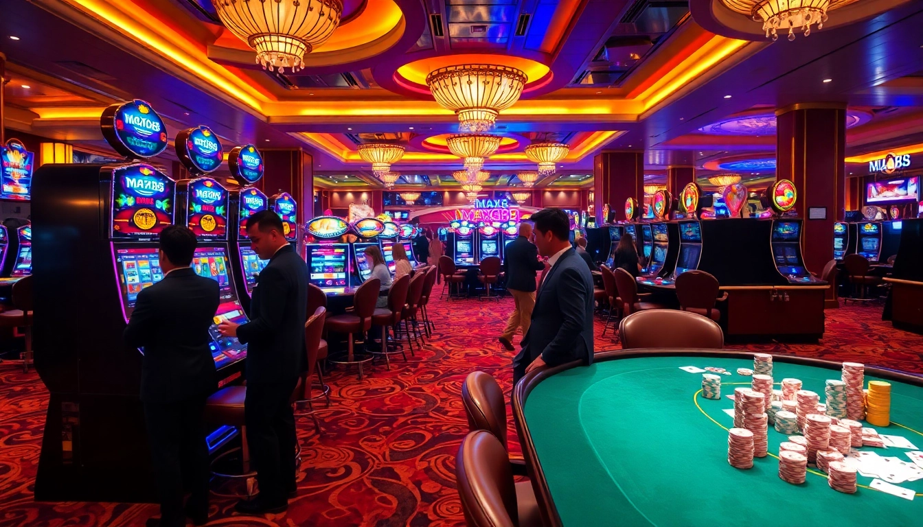 Scene featuring players engaging with max88 slot machines in a luxurious casino atmosphere
