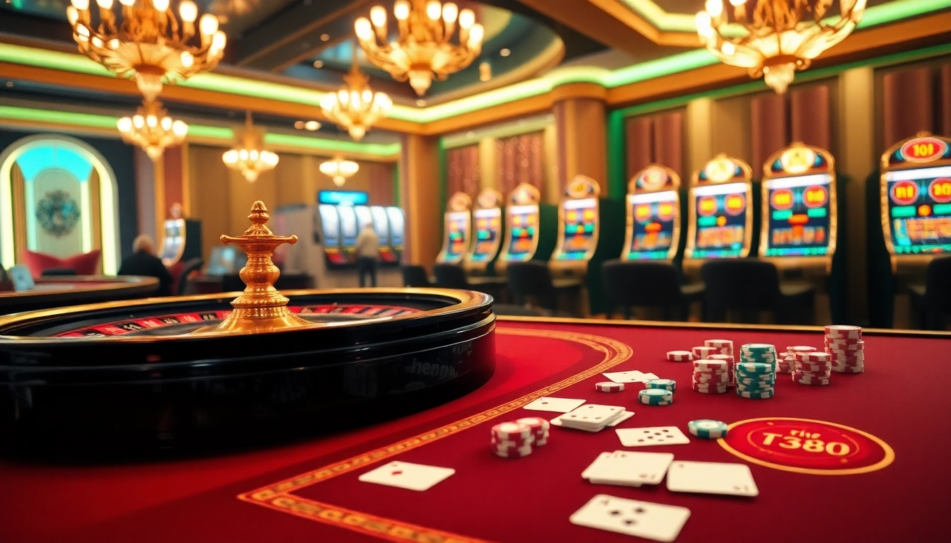 Experience the excitement of winning at tv88 with a luxurious casino table and vibrant gaming atmosphere.