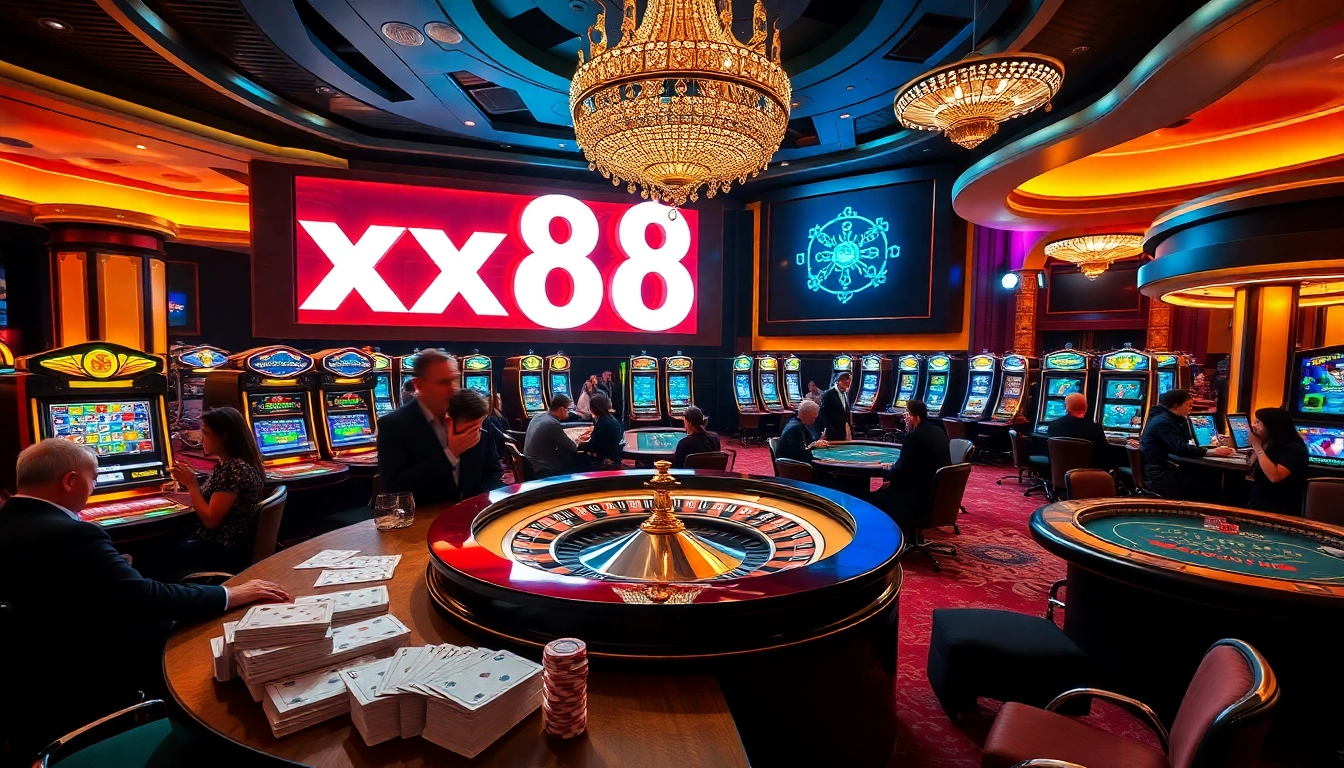 Exciting gameplay at the xx88 casino with roulette table, colorful chips, and vibrant atmosphere.
