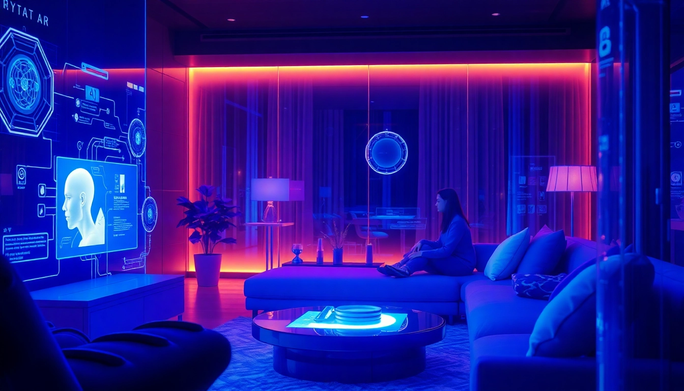 Futuristic digital landscape showcasing human-AI connection in intimate conversations, emphasizing sex ai.