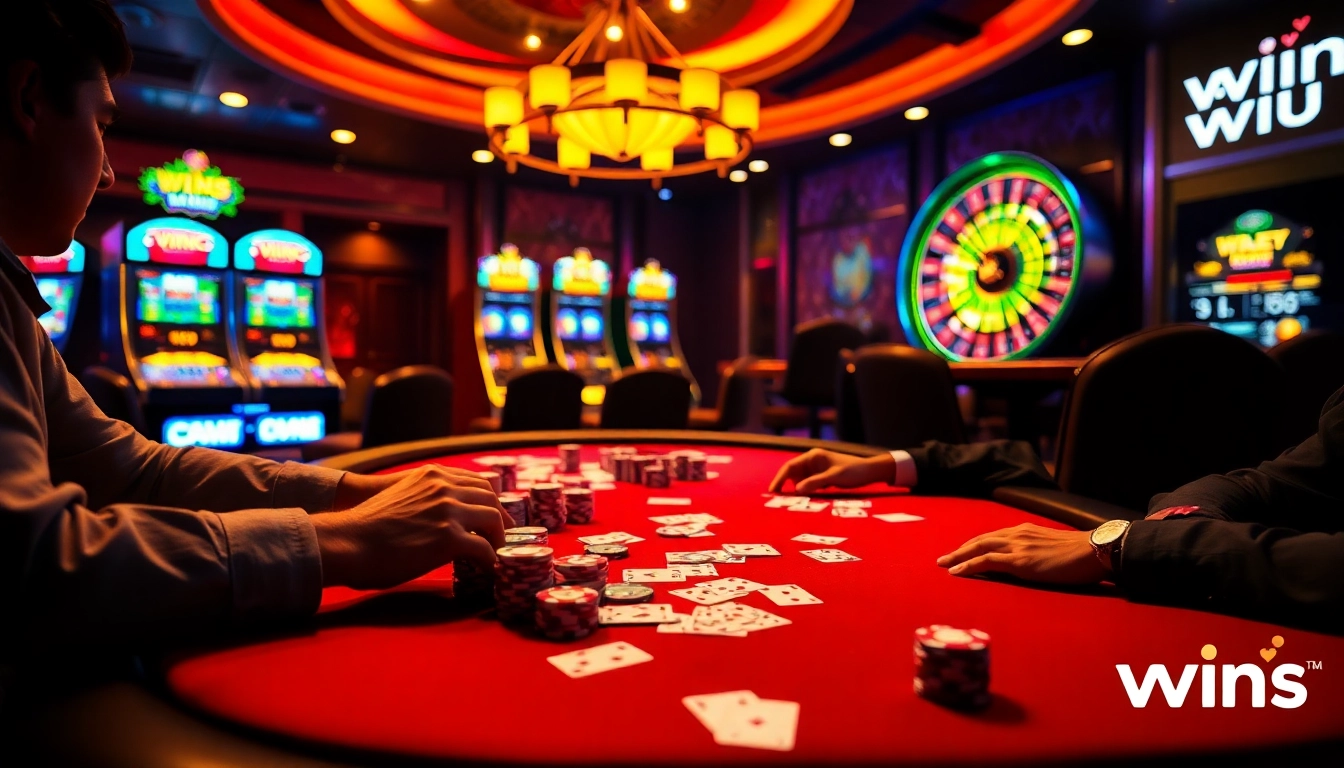 Experience the thrill of winning at the luxurious poker table in win55 casino with vibrant colors and excitement.