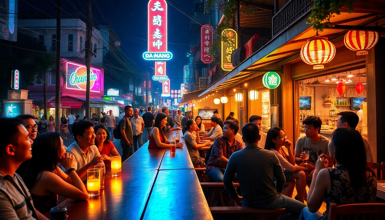 Exciting Da Nang nightlife scene highlighting 다낭밤문화 with vibrant bars and live music.