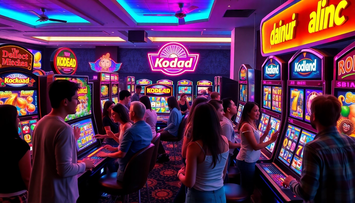 Kode4d link engaging players enjoying exciting slot machines in a vibrant casino atmosphere.