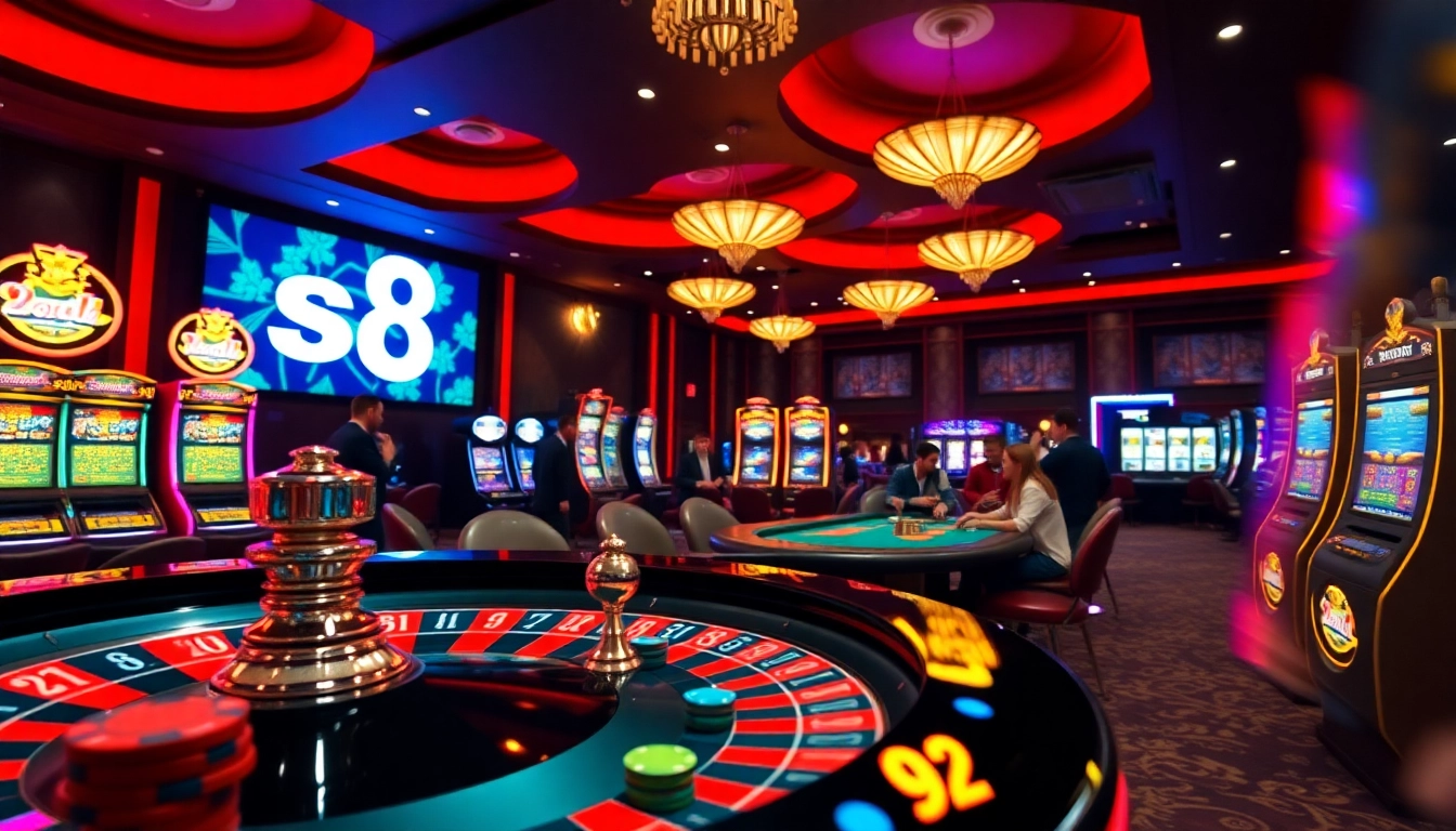 Experience the excitement of S8 casino gaming with vibrant roulette and poker action.