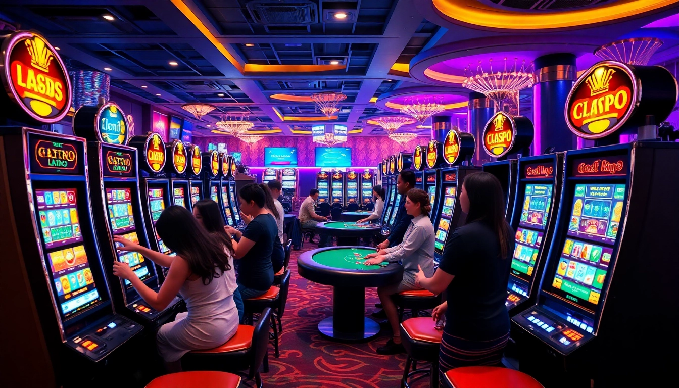 Excited players engaging with Slot Gacor Hari ini machines in a vibrant casino atmosphere.