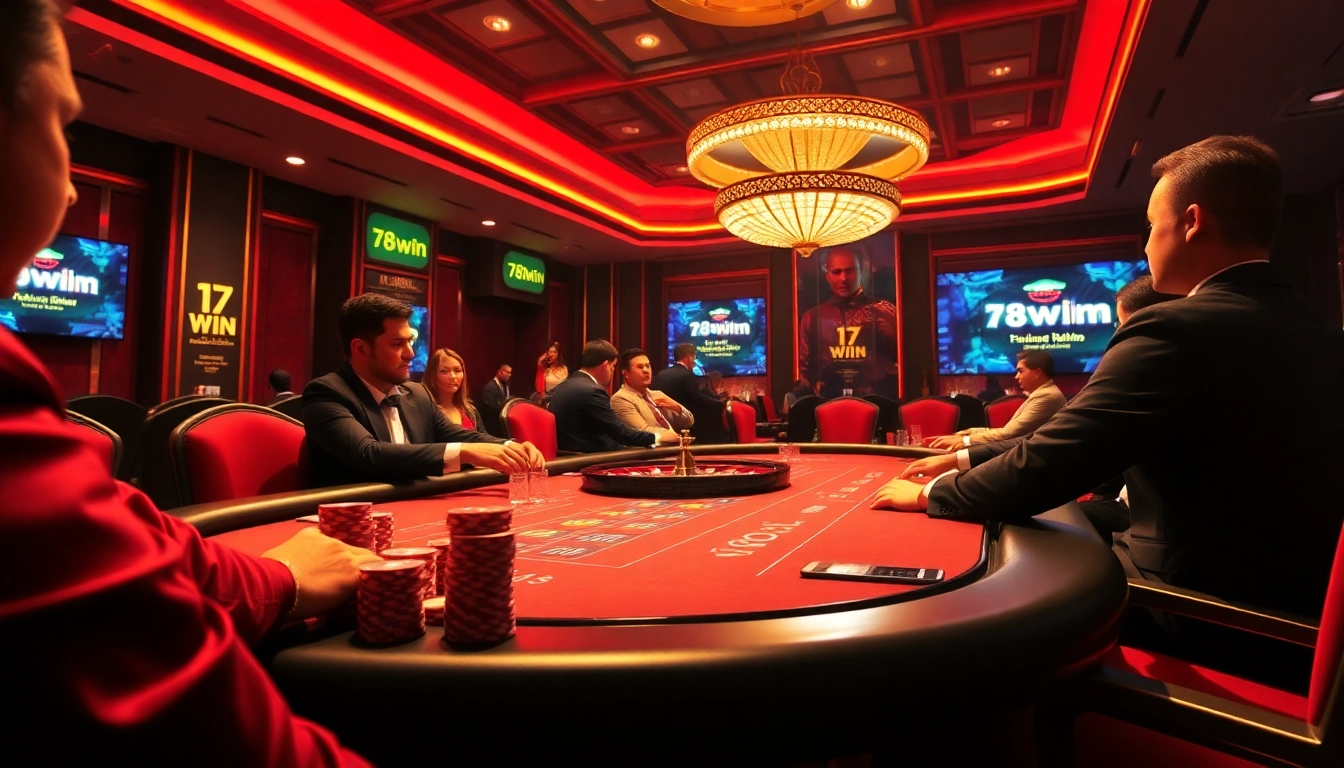 Experience thrilling gameplay at 78win.com with vibrant casino scenes showcasing poker and roulette.