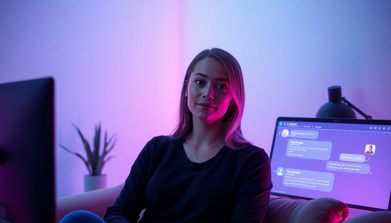 Enjoy engaging AI sex chat with a captivating virtual character in a cozy digital room.