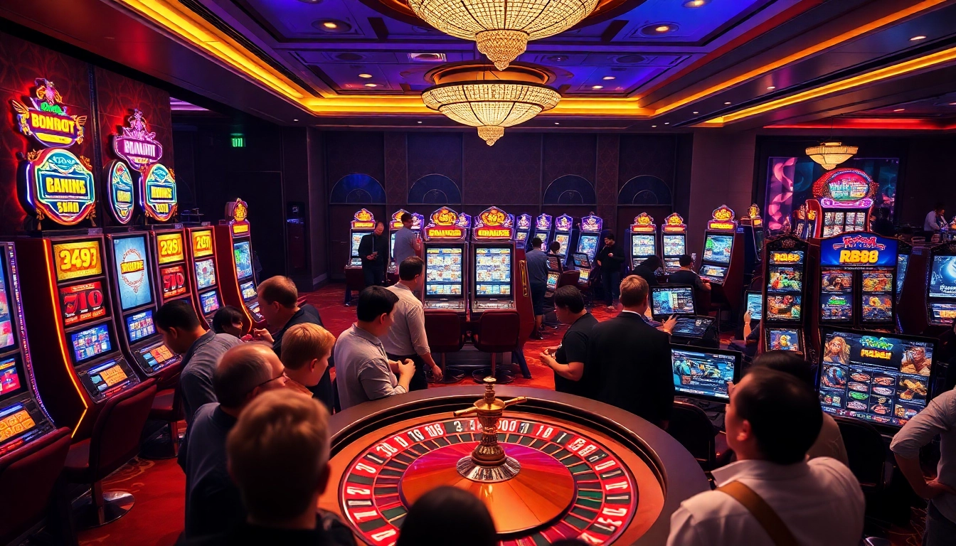 Gamblers enjoying the slot machines and roulette wheel at RR88 casino while optimizing their game strategies.