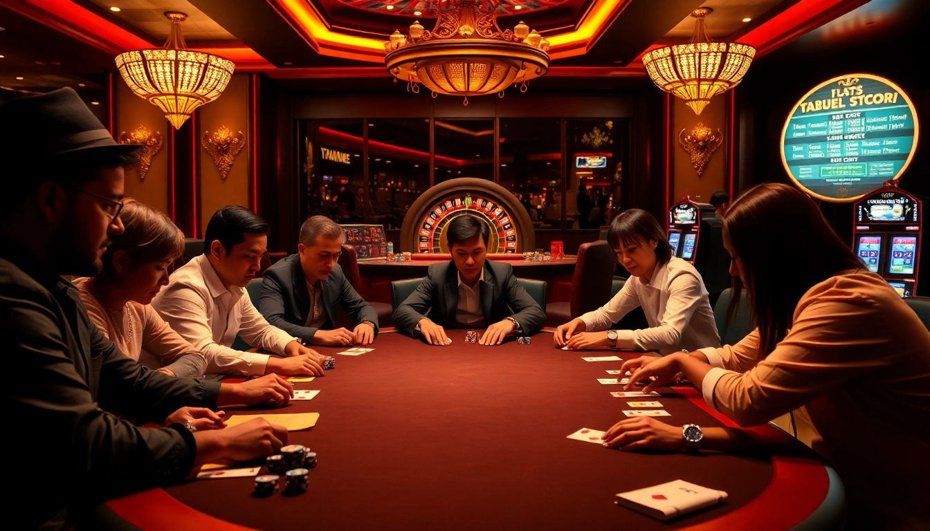 Players engaging at a high-stakes poker table with lively ambiance at https://ta88c.com.