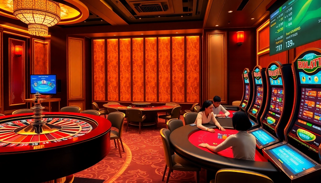 Experience the thrill of ingat bola88 featuring poker chips and a roulette wheel in a vibrant casino setting.