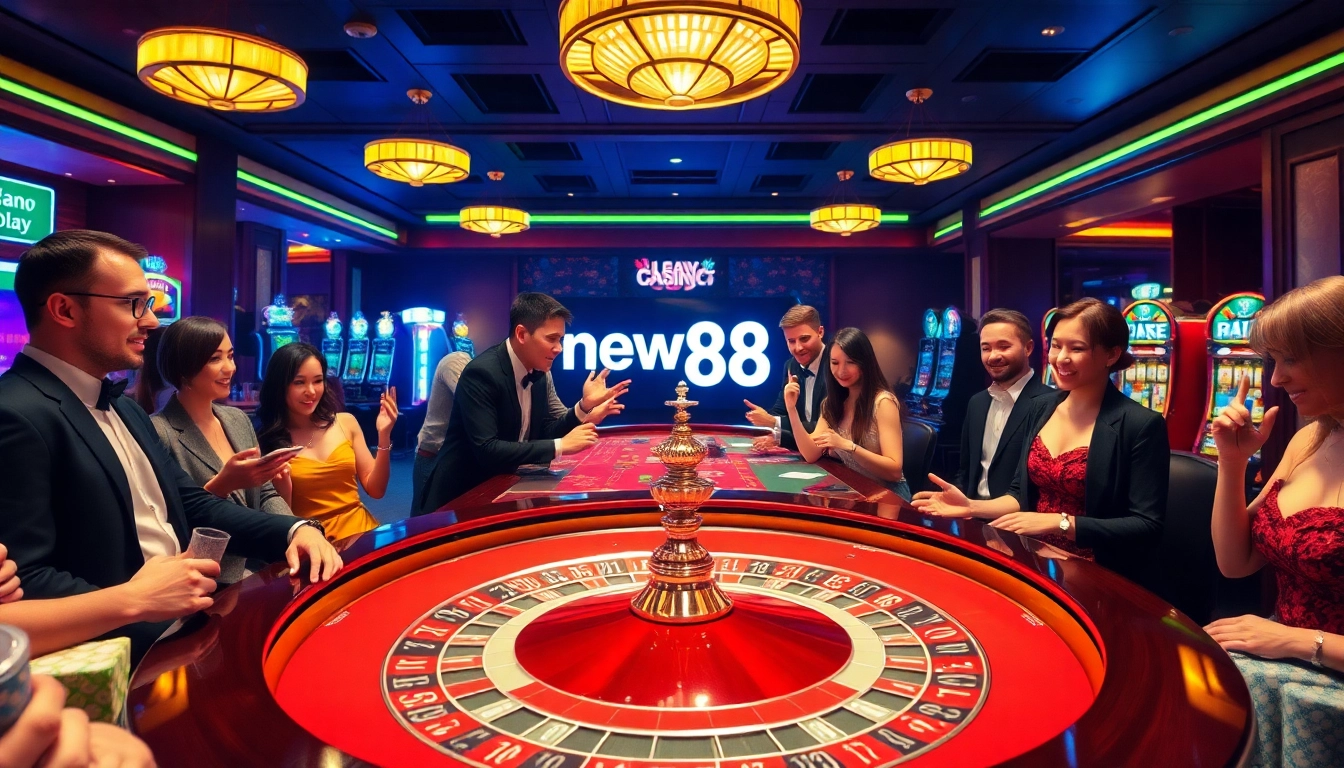 Players enjoying a vibrant atmosphere of new88 casino with roulette and poker chips.