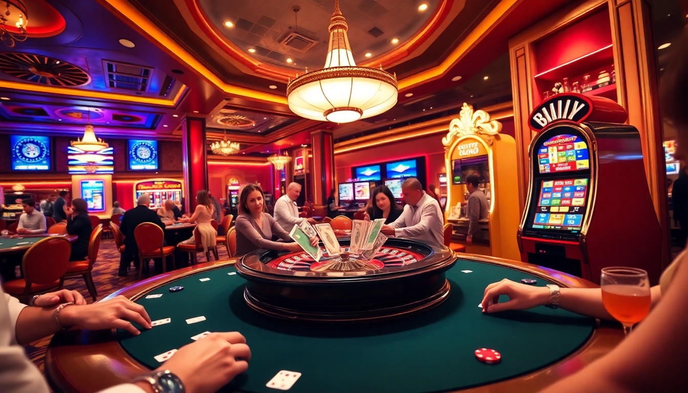 Experience the excitement of gambling at 8DAY Casino with vibrant gaming activities and luxury decor.