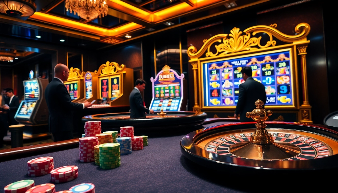 Players enjoying thrilling games at PU88 casino, featuring vibrant chip stacks and a roulette wheel.