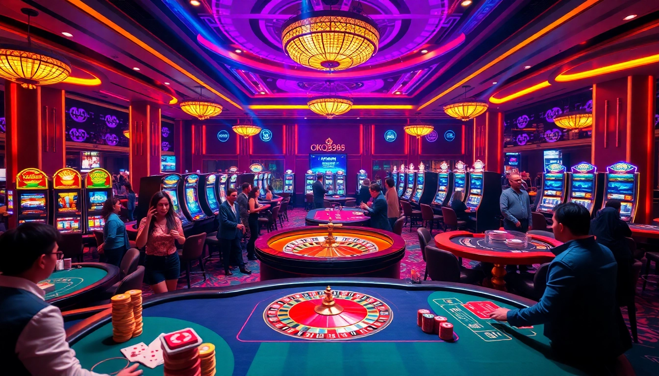 Engaged players enjoying a thrilling game at OK8386's luxury casino atmosphere.