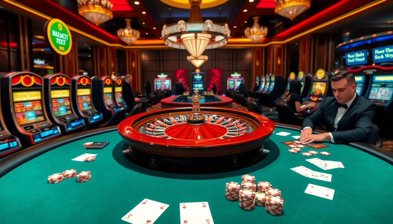 Tai NK88 casino scene showcasing thrilling games and luxurious atmosphere.