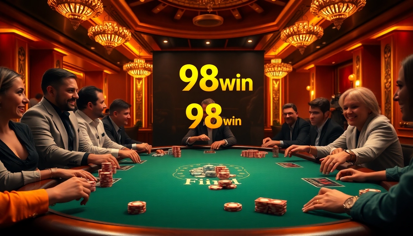 Experience the thrill of victory at a poker table featuring a 98 win theme, full of excitement and luxury.