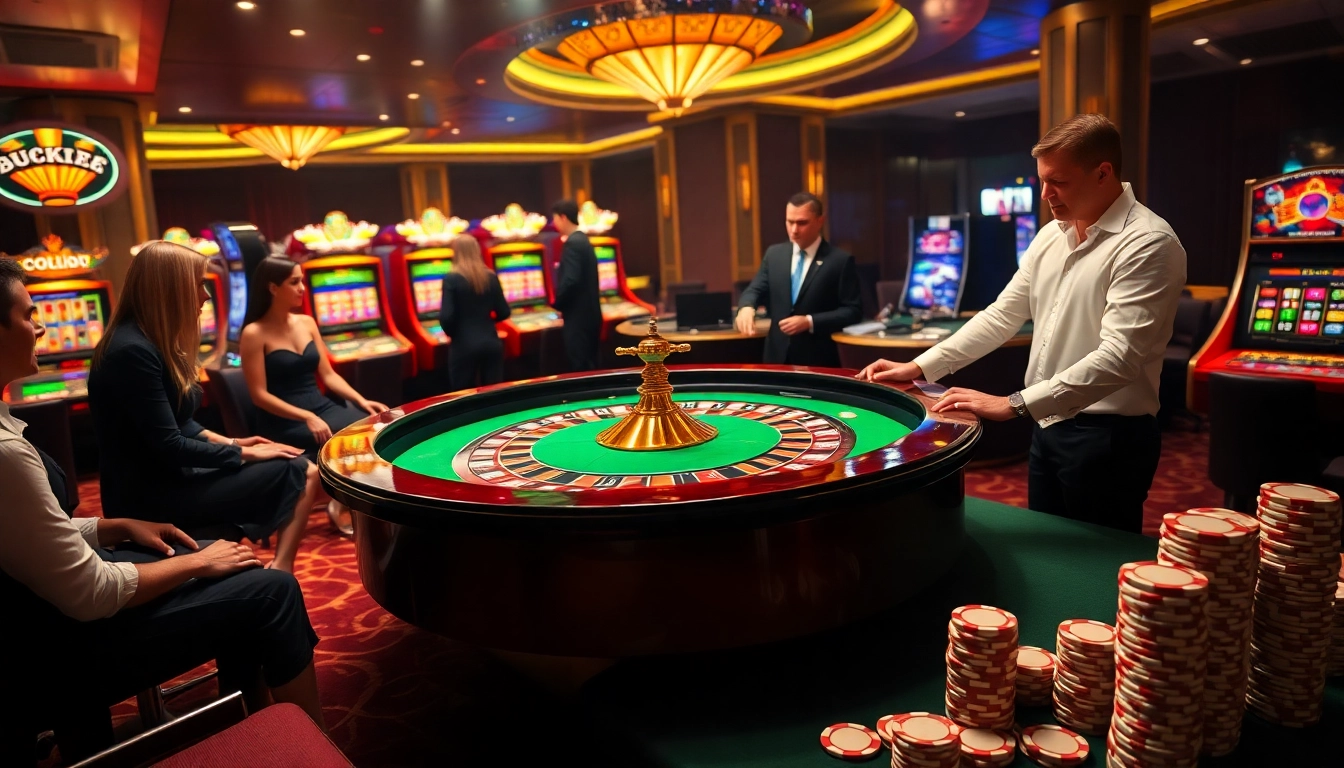 Experience thrilling gameplay with luxury visuals at DF999 com's vibrant casino scene featuring roulette and poker.
